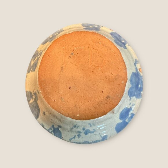 Handmade Blue & White Sponge Ware Pottery Candle Holder Signed BB - Picture 5 of 6